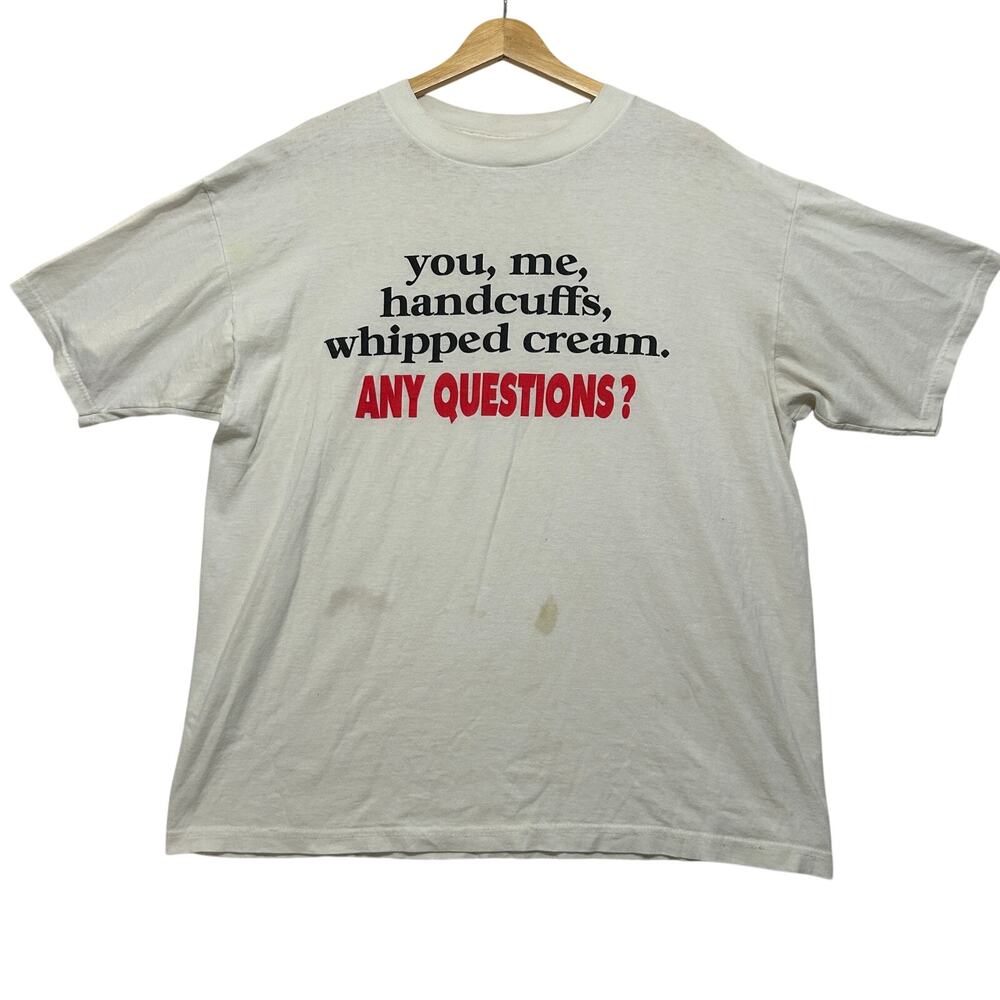 VTG 90's Sex Humor Graphic Short Sleeve T-Shirt Cream XL